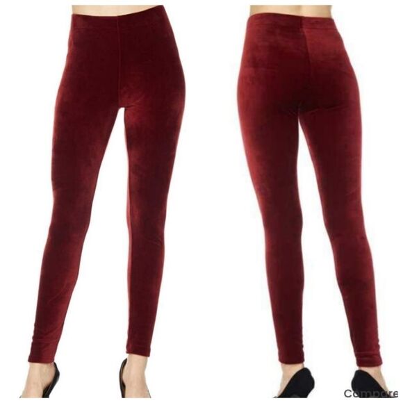 Red Solid Brushed Velour Velvet Leggings❤❤ - Picture 1 of 16